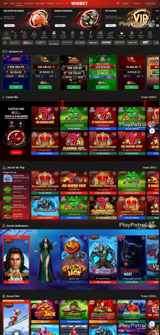 Capture of the front page of Winbet (winbet.ro) on 27 October 2026