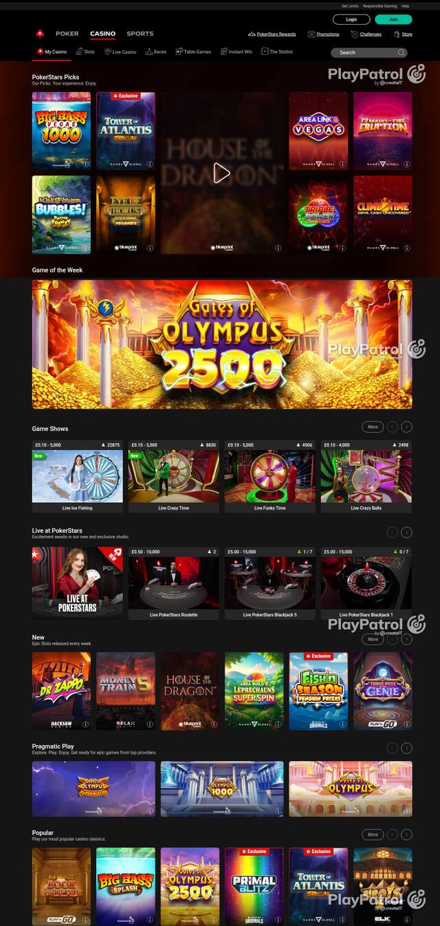 Homepage capture of PokerStars recorded during the scan
