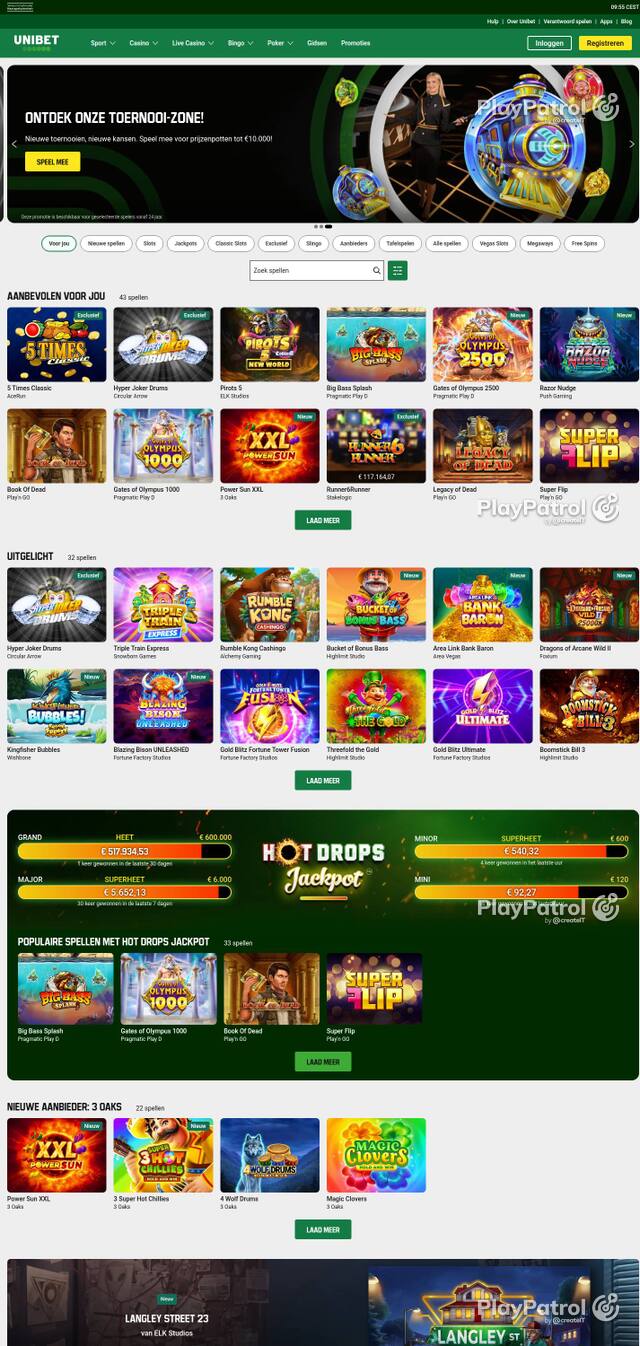 Homepage capture of Unibet recorded during the scan