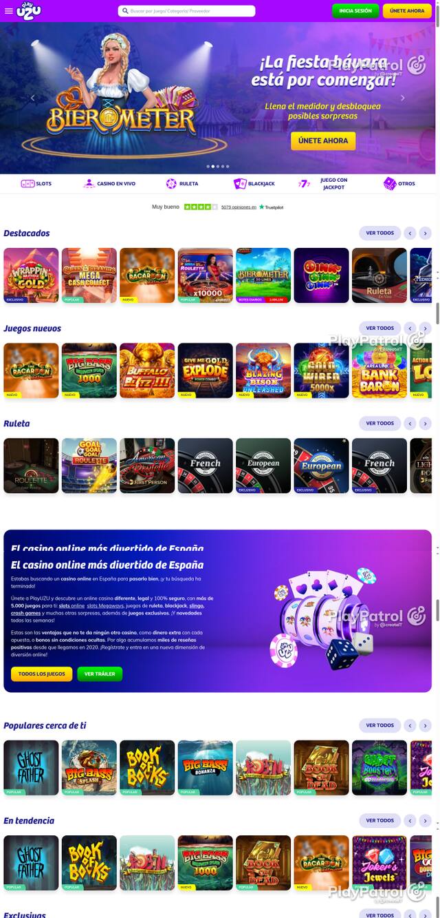 Capture of the front page of PlayUZU (playuzu.es) on 22 October 2026