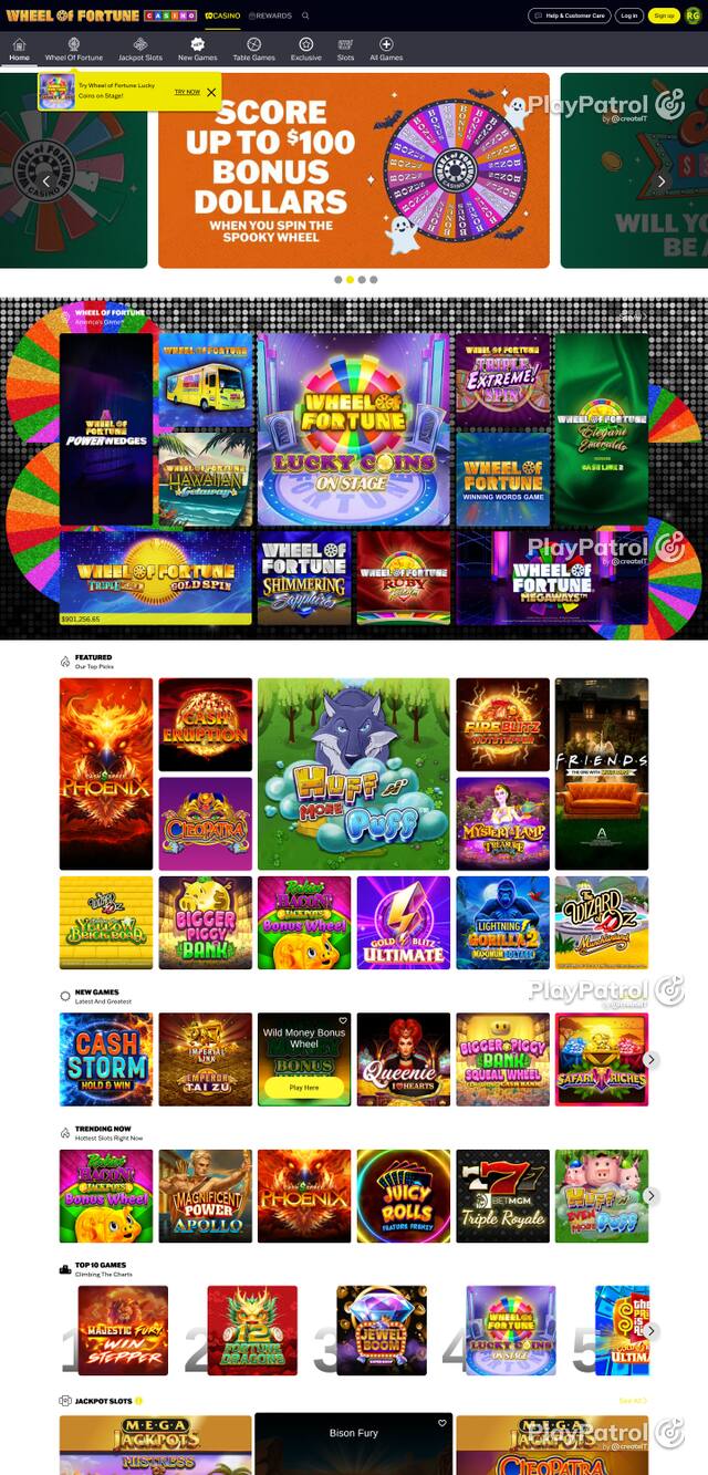 Capture of the front page of wheeloffortunecasino.com (wheeloffortunecasino.com) on 24 October 2026