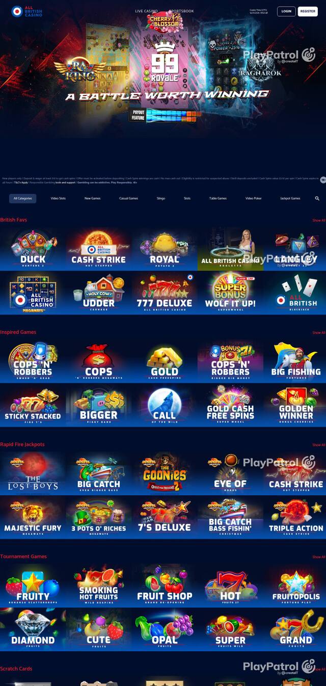Homepage capture of All British Casino recorded during the scan