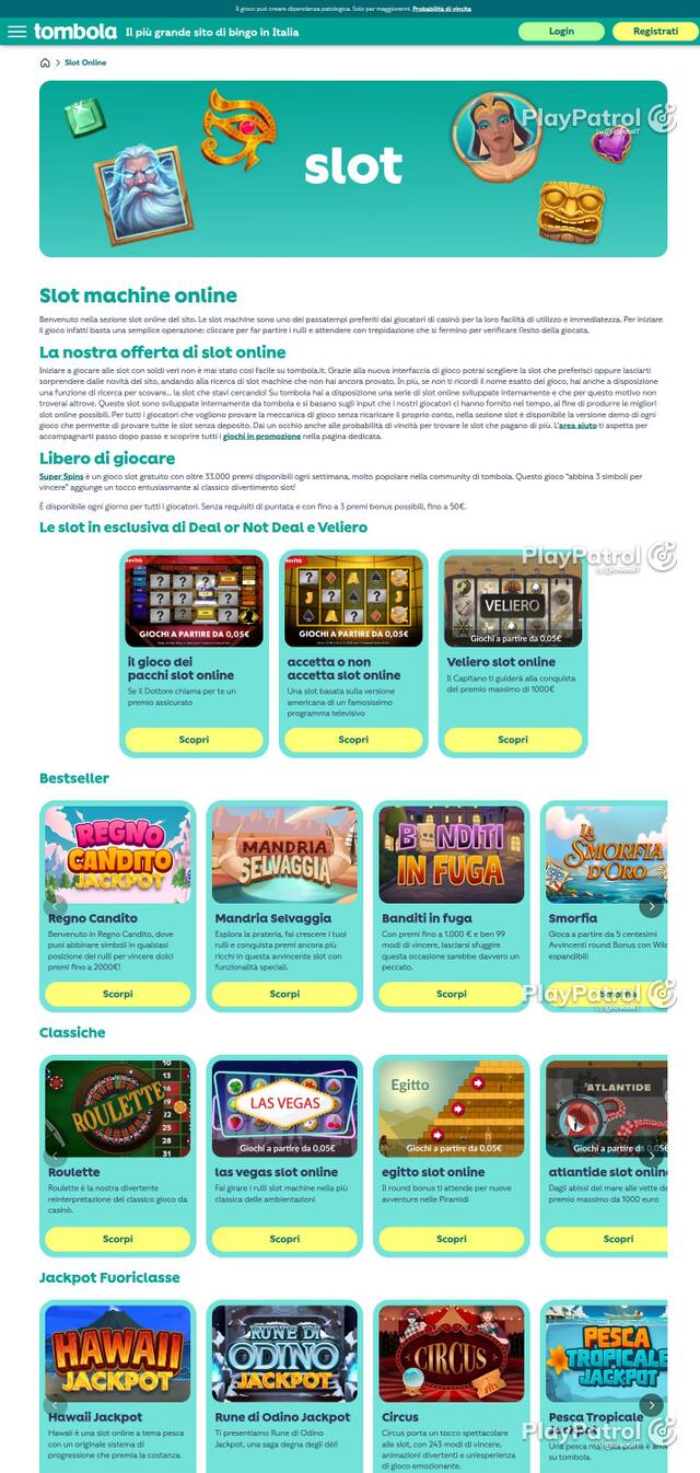 Homepage capture of tombola recorded during the scan