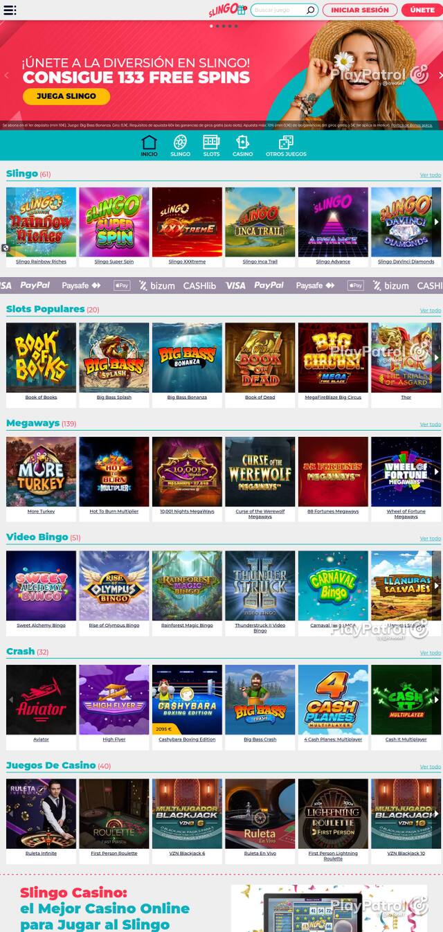 Homepage capture of Slingo Casino recorded during the scan