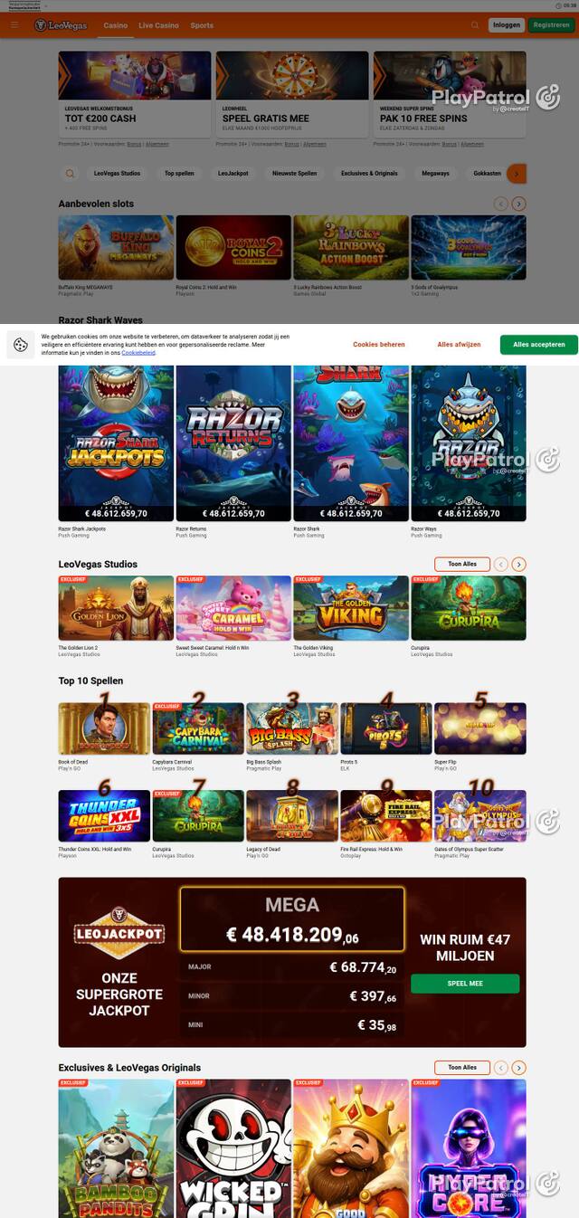 Homepage capture of LeoVegas Casino Nederland recorded during the scan