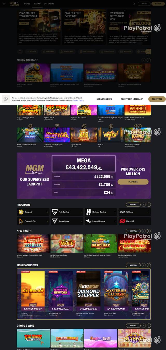 Homepage capture of BetMGM UK recorded during the scan