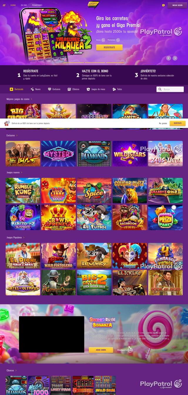 Homepage capture of Lucky Casino recorded during the scan