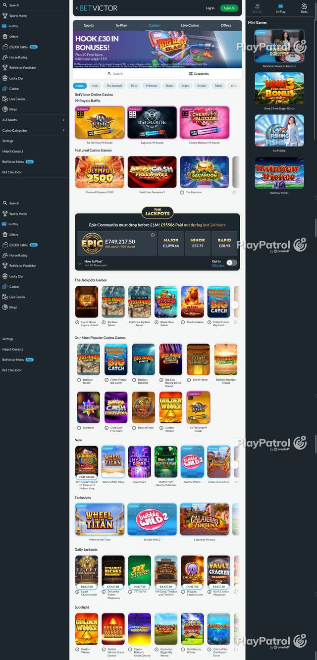Capture of the front page of BetVictor Casino (betvictor.com) on 12 October 2026