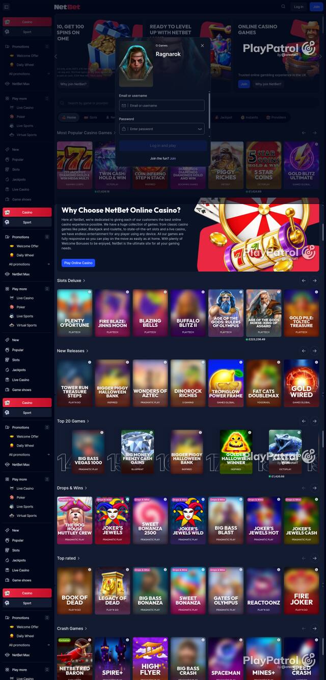 Capture of the front page of NetBet Casino (netbet.co.uk) on 21 October 2026