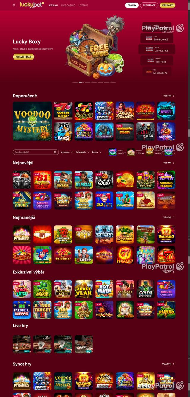 Capture of the front page of LuckyBet (luckybet.cz) on 30 October 2026
