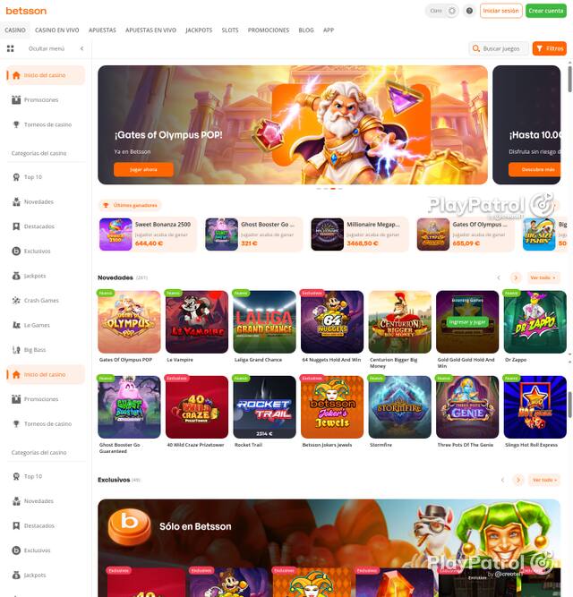 Capture of the front page of Betsson (betsson.es) on 5 October 2026