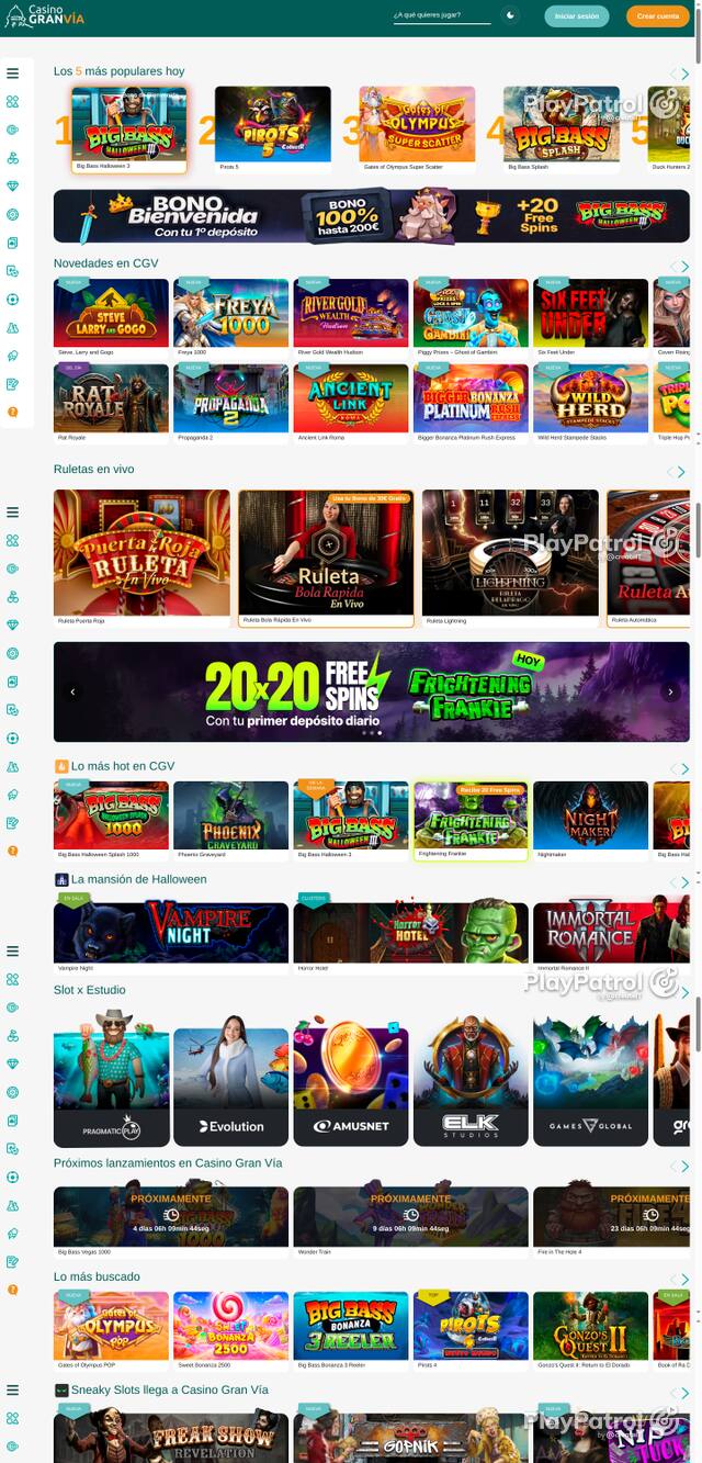 Capture of the front page of Casino Gran Vía (casinogranvia.es) on 25 October 2026