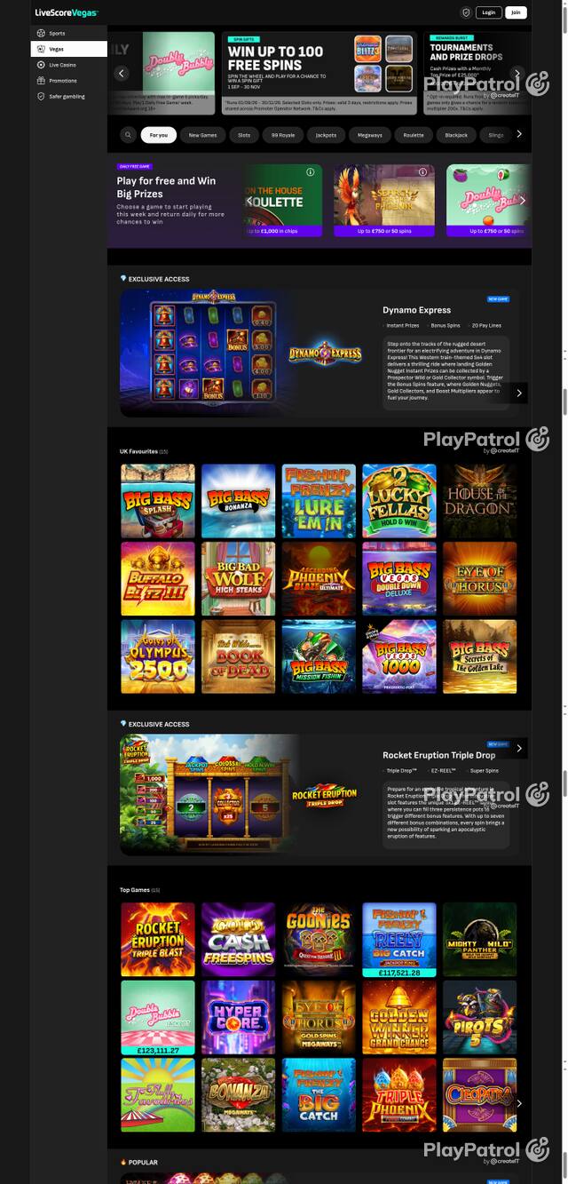 Capture of the front page of LiveScore Vegas (livescorebet.com) on 10 October 2026