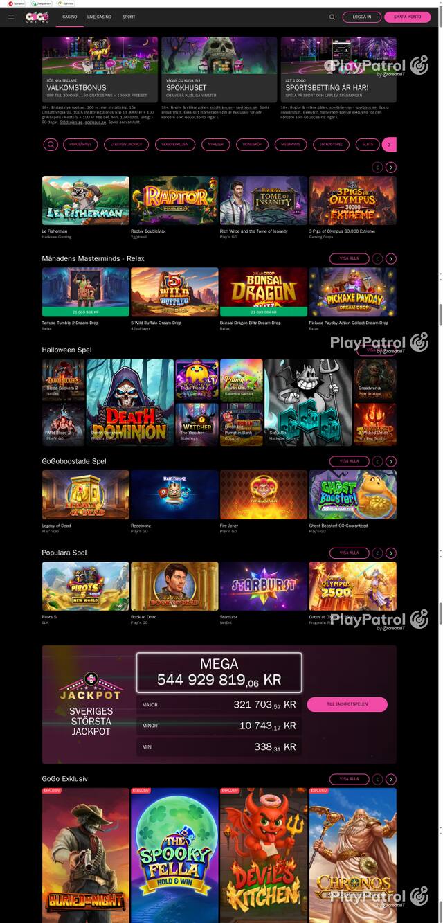 Capture of the front page of gogocasino.com (gogocasino.com) on 27 October 2026