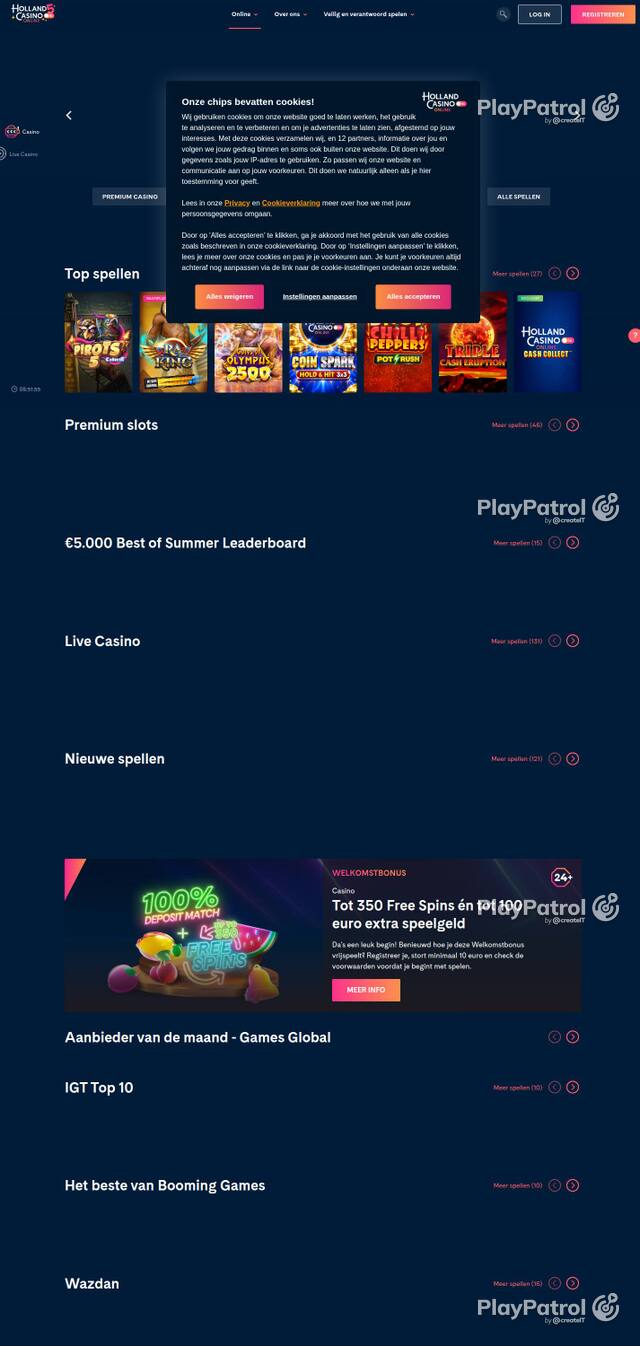 Capture of the front page of Holland Casino (hollandcasino.nl) on 3 October 2026