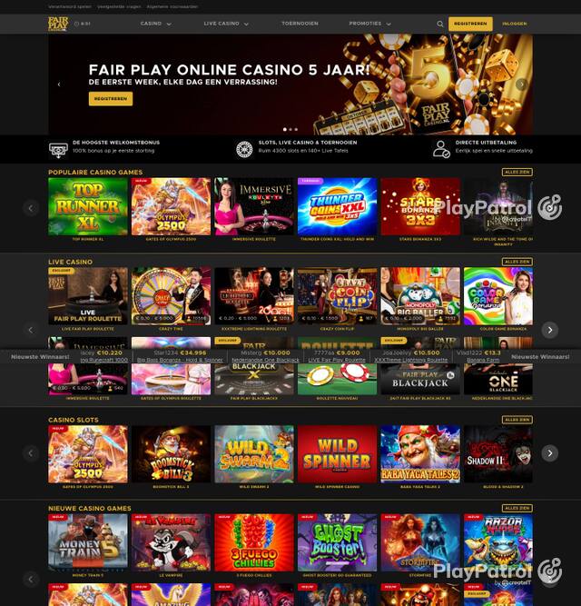 Capture of the front page of Fair Play Casino (fairplaycasino.nl) on 3 October 2026