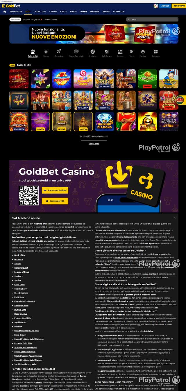 Capture of the front page of Goldbet (goldbet.it) on 4 October 2026