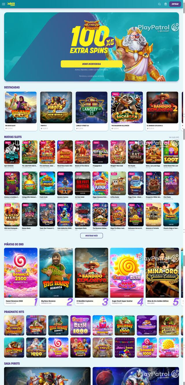 Capture of the front page of Piñata Casino (pinatacasino.es) on 23 October 2026