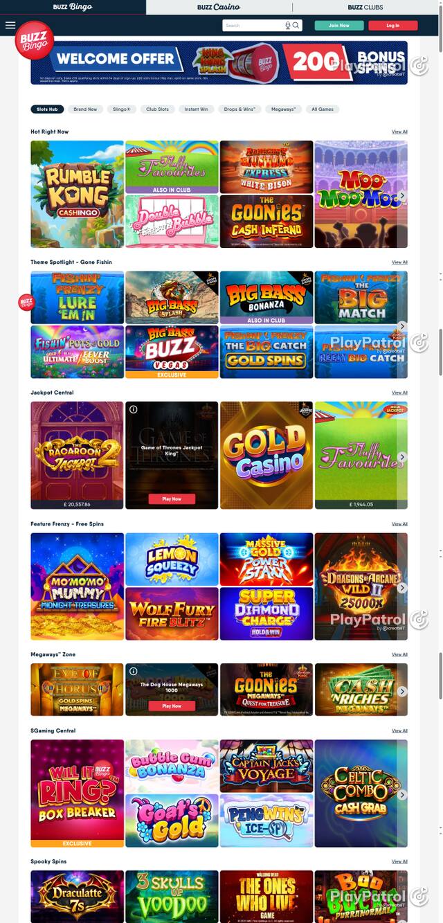 Capture of the front page of Buzz Bingo (buzzbingo.com) on 18 October 2026
