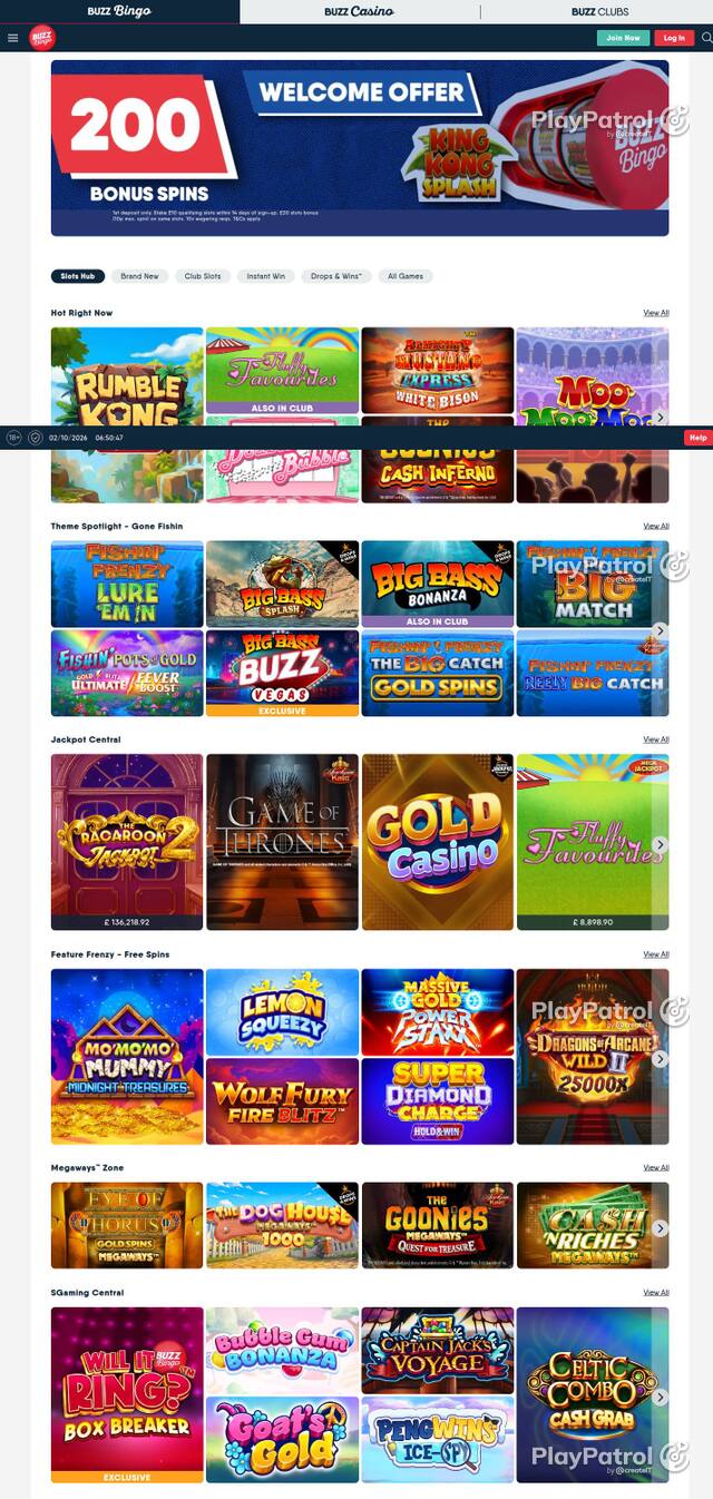 Capture of the front page of Buzz Bingo (buzzbingo.com) on 2 October 2026