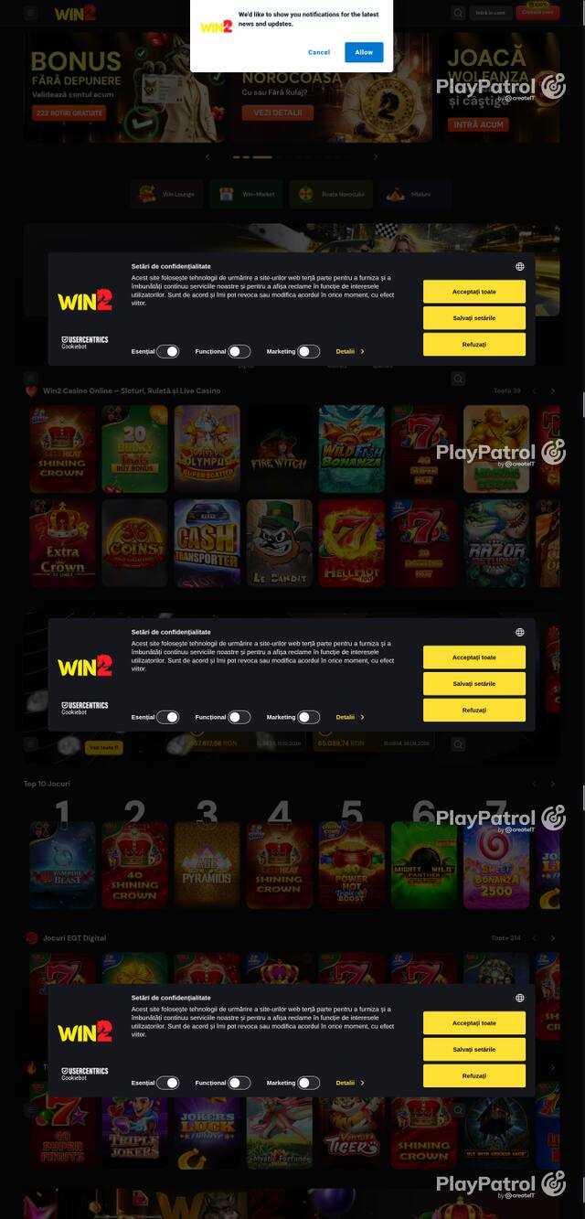 Capture of the front page of Win2 (win2.ro) on 12 October 2026