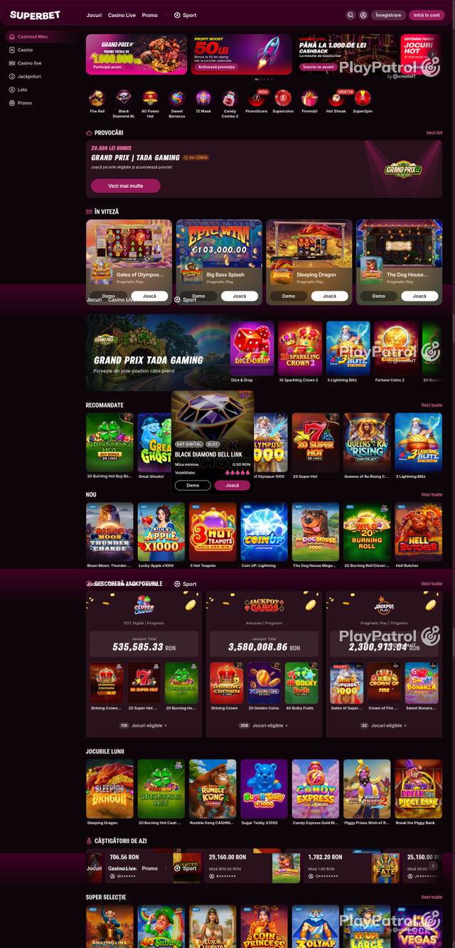 Capture of the front page of Superbet (superbet.ro) on 9 October 2026