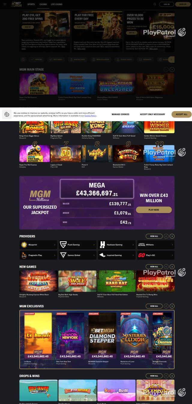Homepage capture of BetMGM UK recorded during the scan