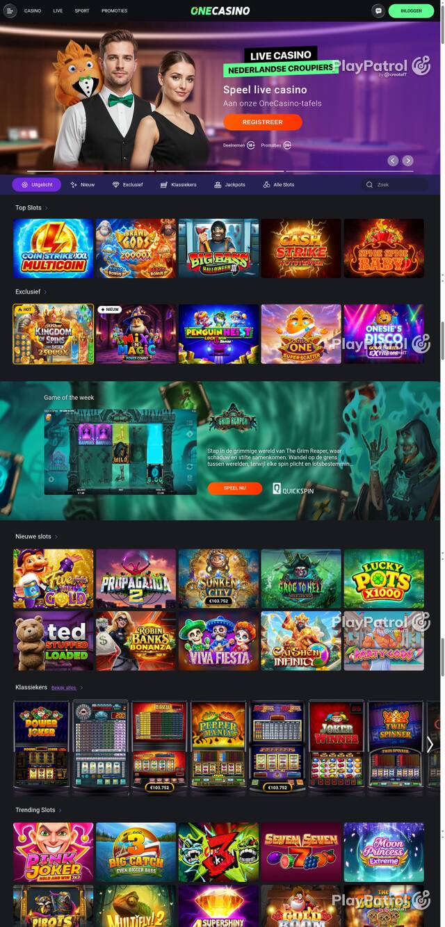 Front page of One Casino as captured on 29 October 2026
