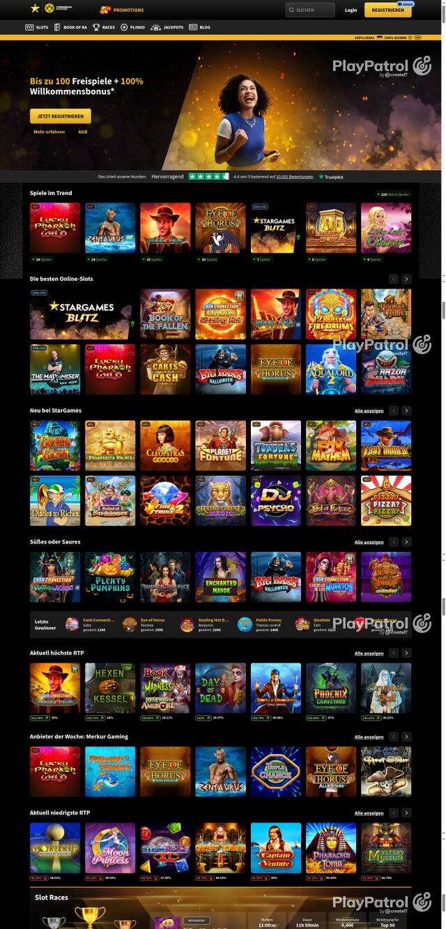 Capture of the front page of StarGames (stargames.de) on 30 October 2026