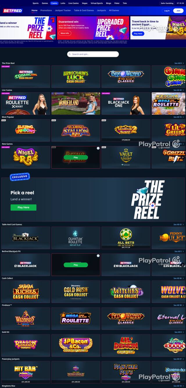 Capture of the front page of Betfred (betfred.com) on 7 October 2026
