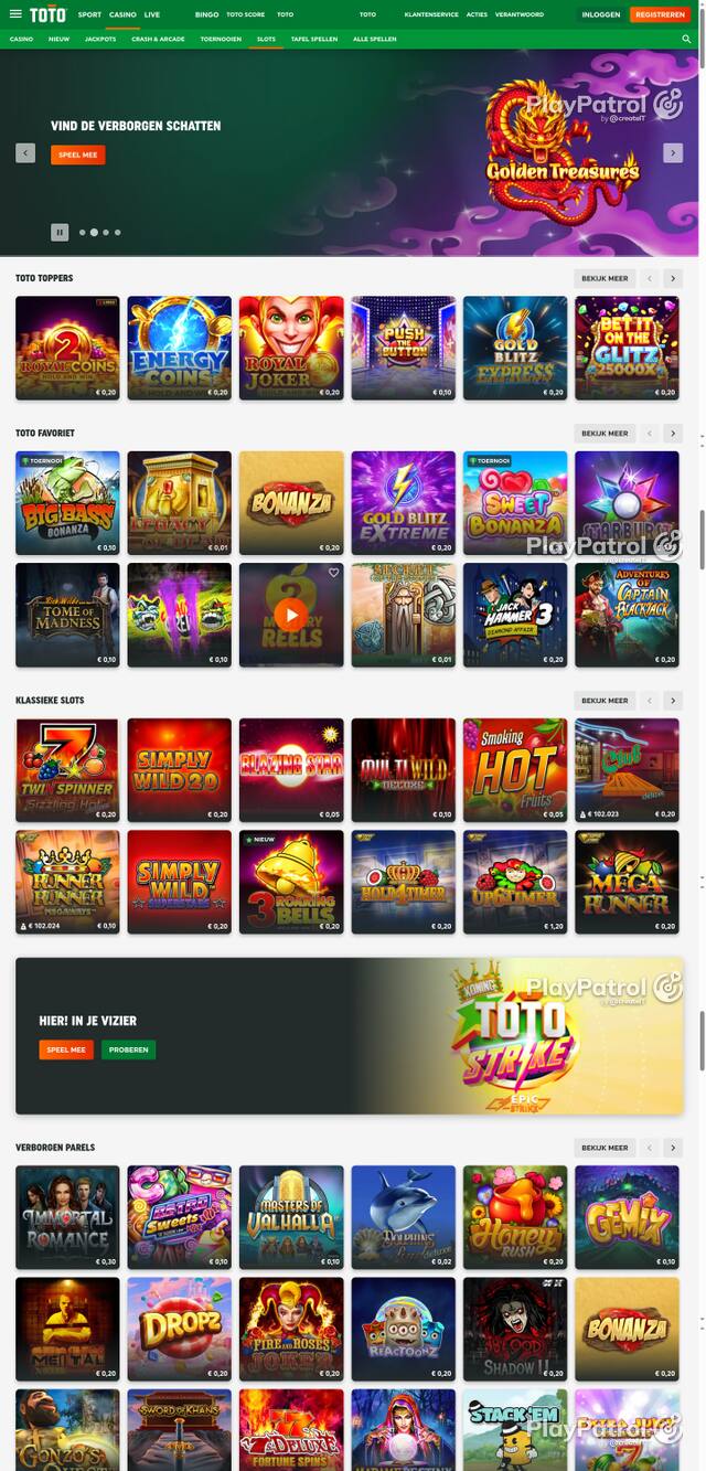 Capture of the front page of TOTO Casino (casino.toto.nl) on 21 October 2026
