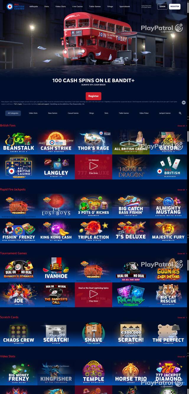 Capture of the front page of All British Casino (allbritishcasino.com) on 7 October 2026
