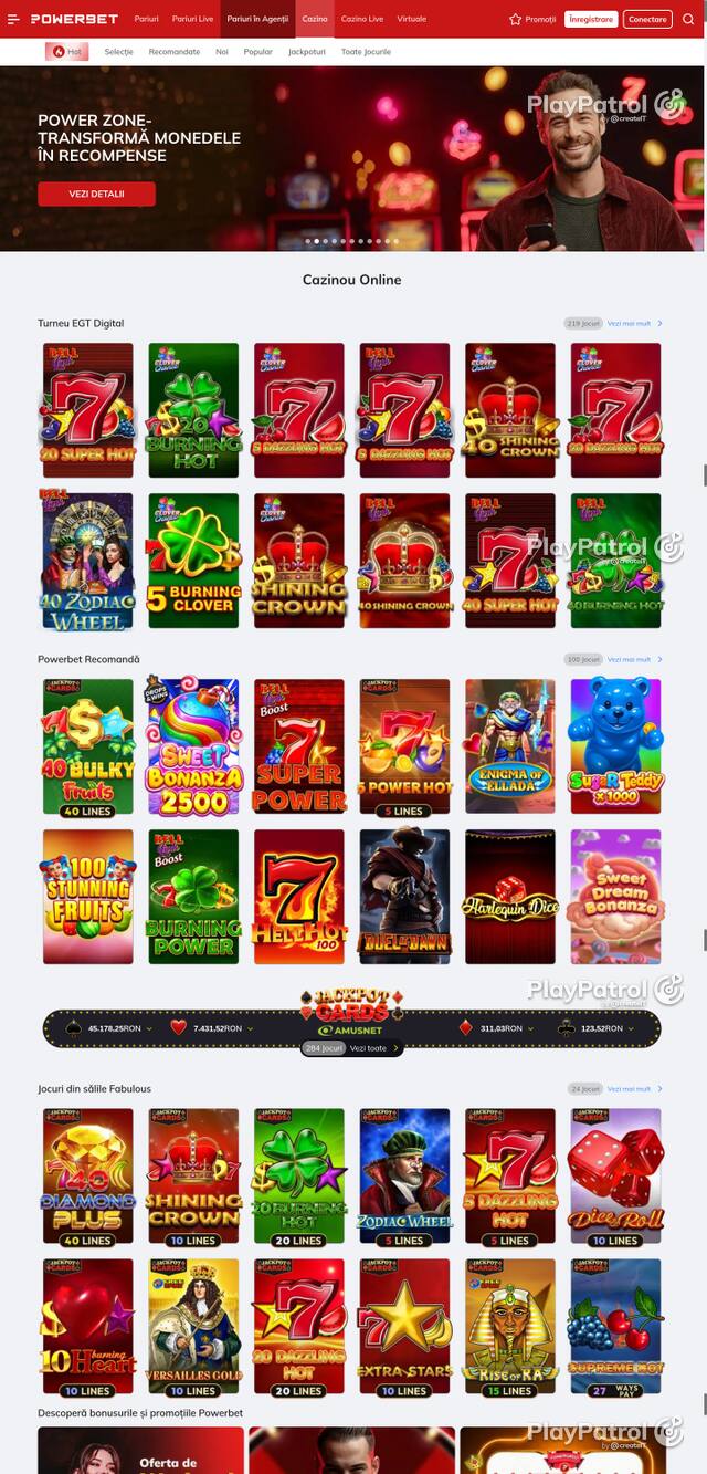 Capture of the front page of PowerBet (online.powerbet.ro) on 24 October 2026