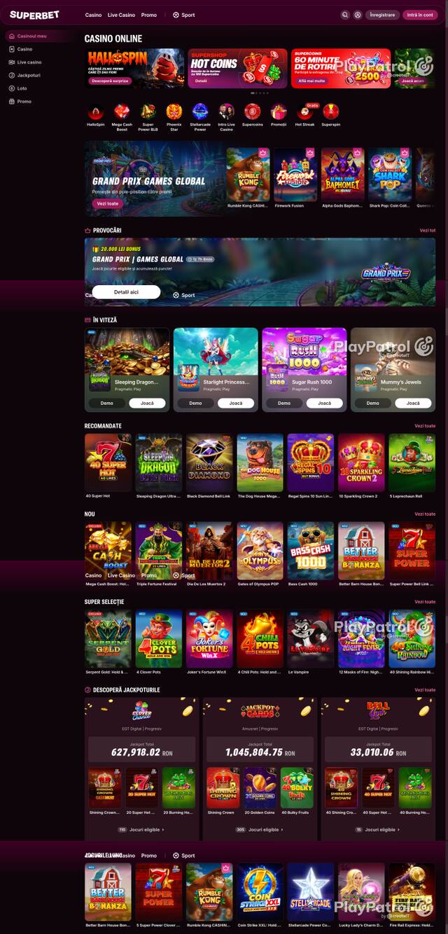 Capture of the front page of Superbet (superbet.ro) on 27 October 2026