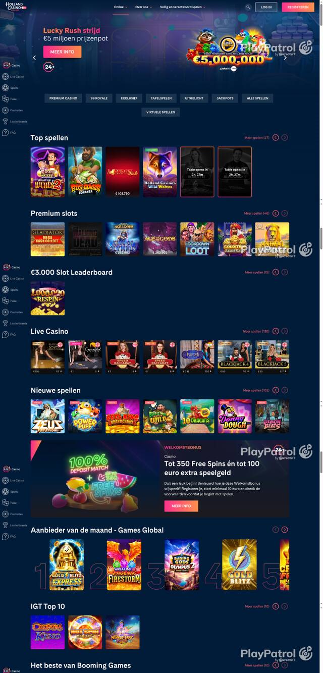 Capture of the front page of Holland Casino (hollandcasino.nl) on 21 October 2026
