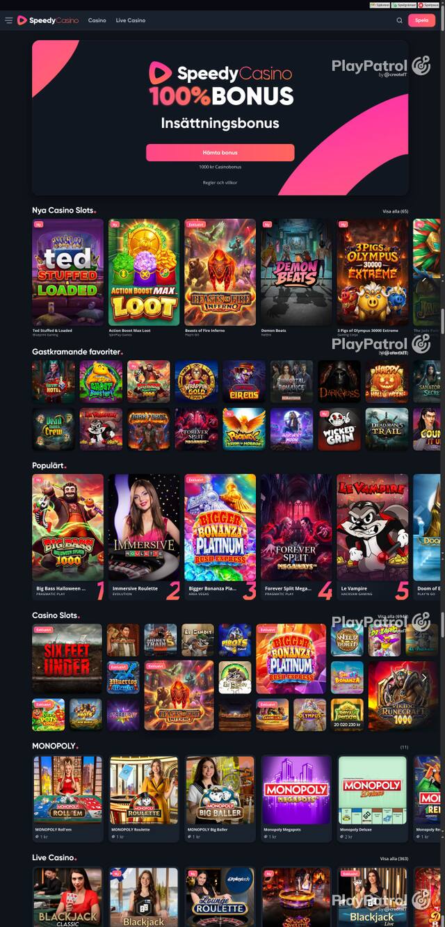 Capture of the front page of speedycasino.com (speedycasino.com) on 15 October 2026