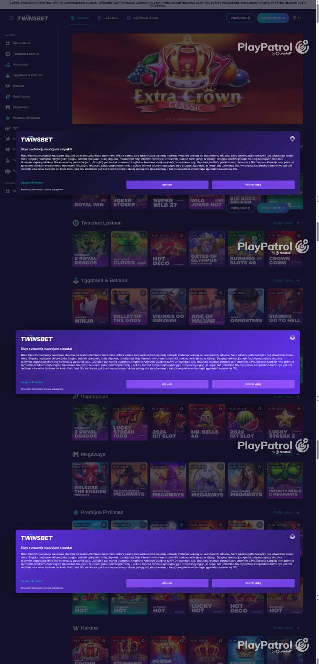 Capture of the front page of twinsbet.lt (twinsbet.lt) on 16 October 2026
