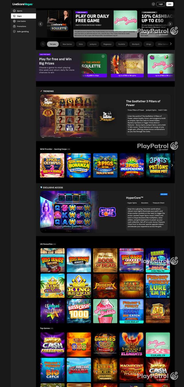 Homepage capture of LiveScore Vegas recorded during the scan
