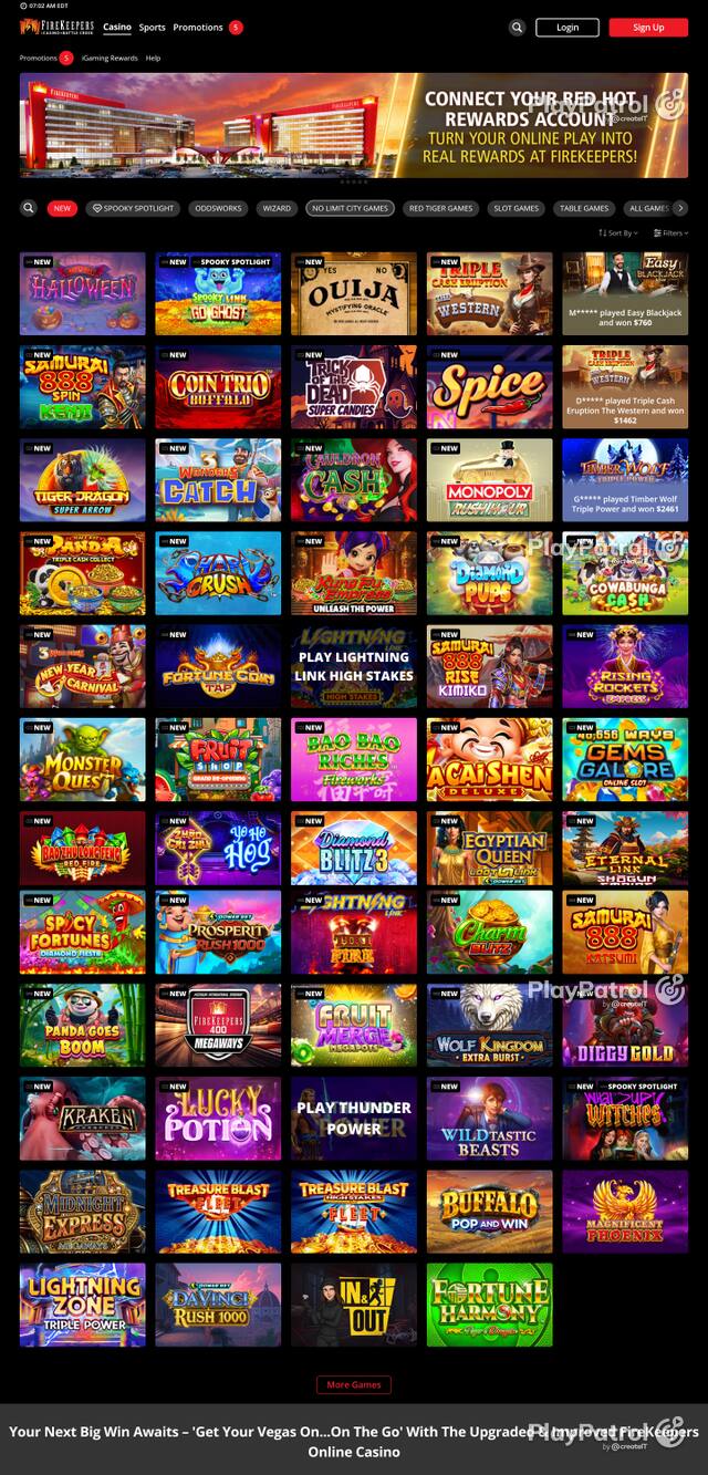 Capture of the front page of igaming.firekeeperscasino.com (igaming.firekeeperscasino.com) on 25 October 2026