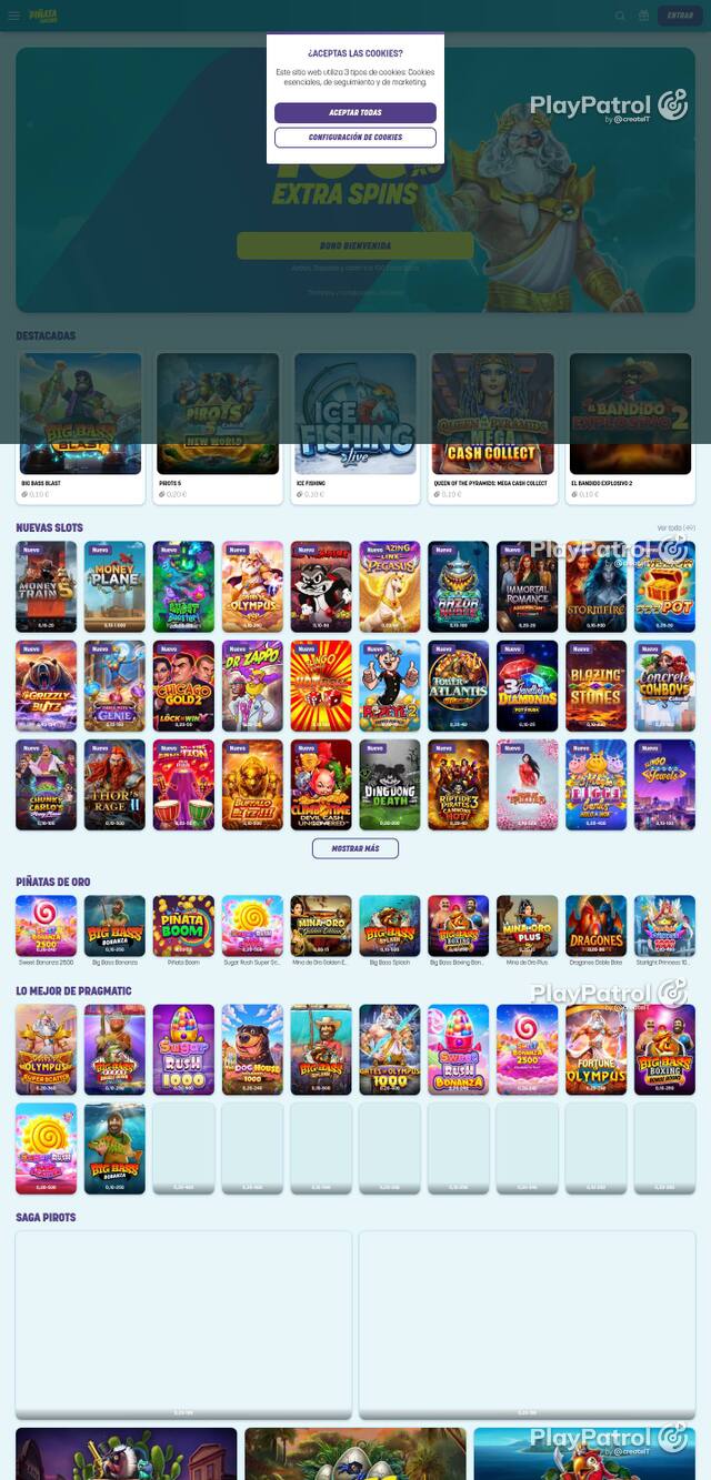 Capture of the front page of Piñata Casino (pinatacasino.es) on 3 October 2026