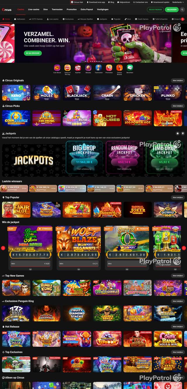 Front page of circus-casino.be as captured on 29 October 2026