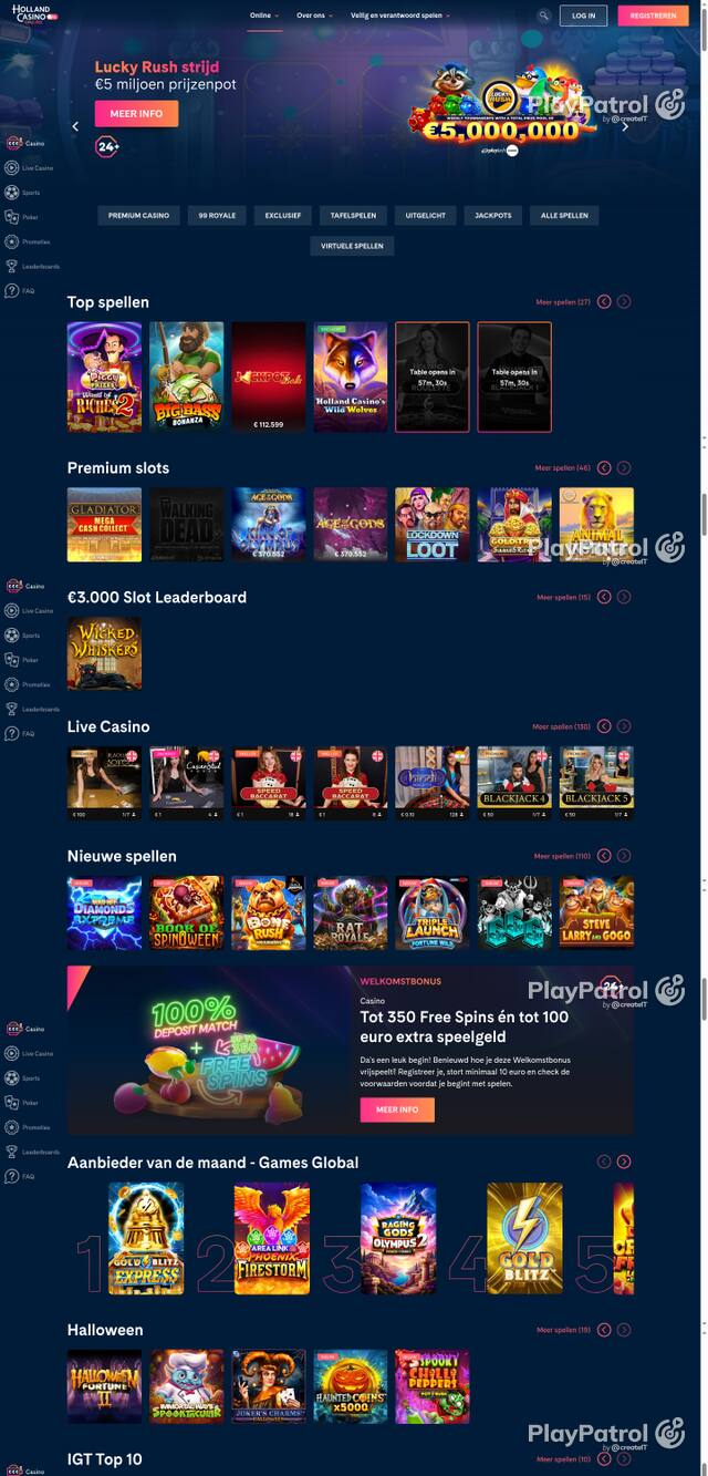 Front page of Holland Casino as captured on 29 October 2026