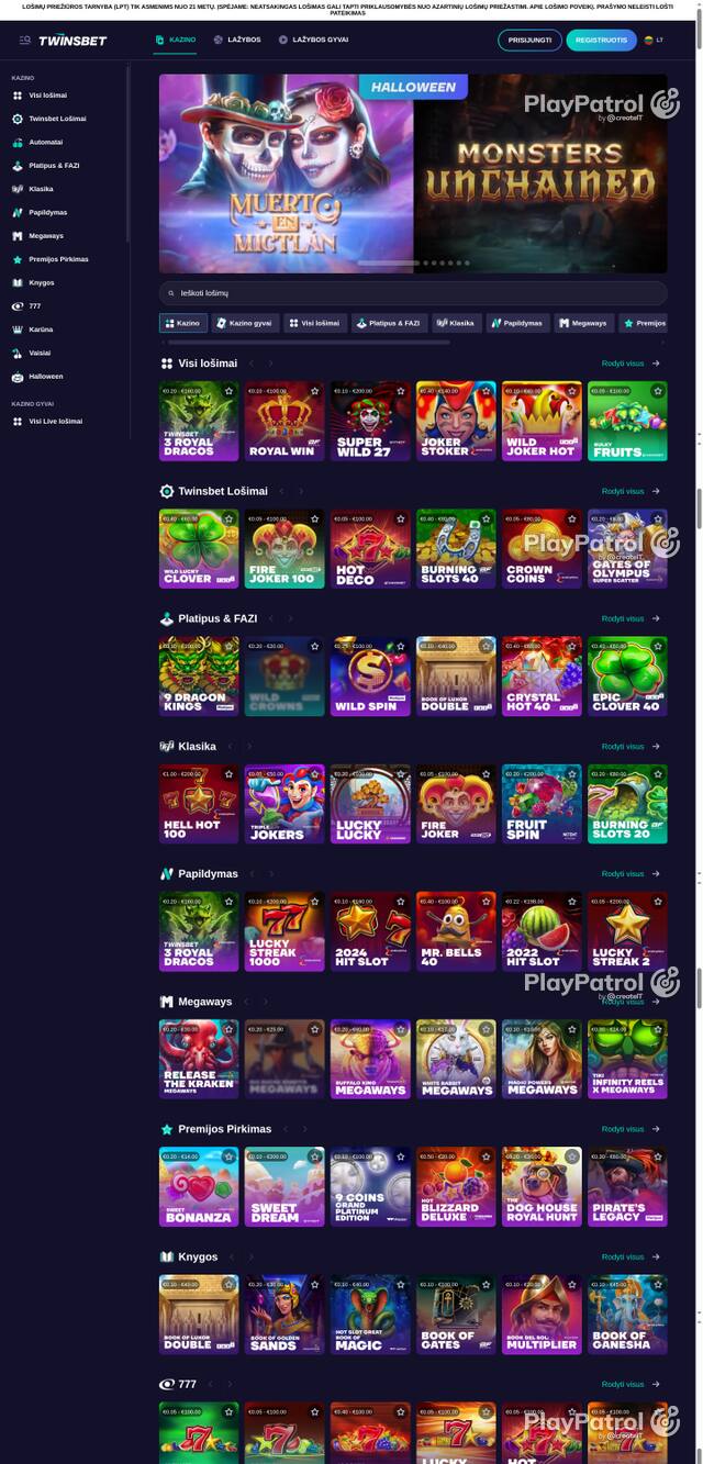 Capture of the front page of twinsbet.lt (twinsbet.lt) on 25 October 2026