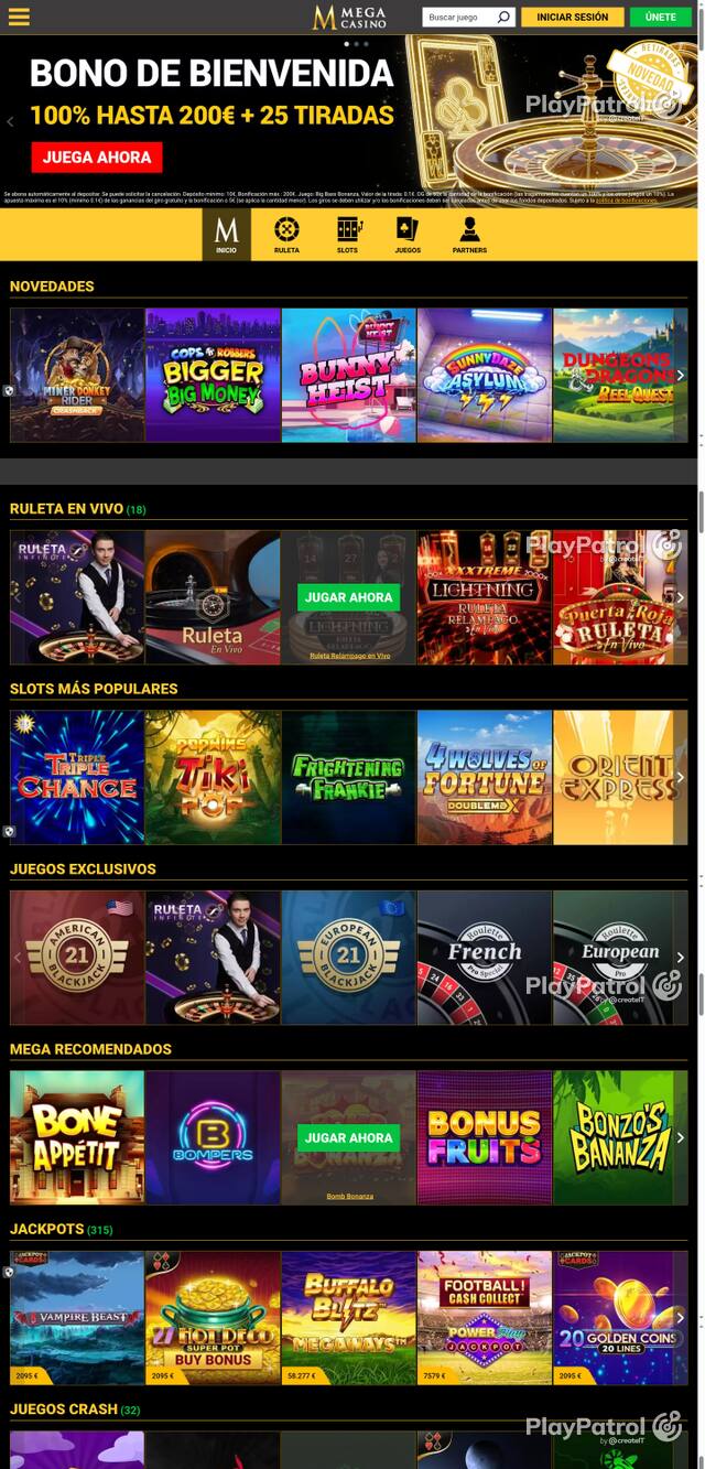 Capture of the front page of Mega Casinos (megacasinos.es) on 6 October 2026