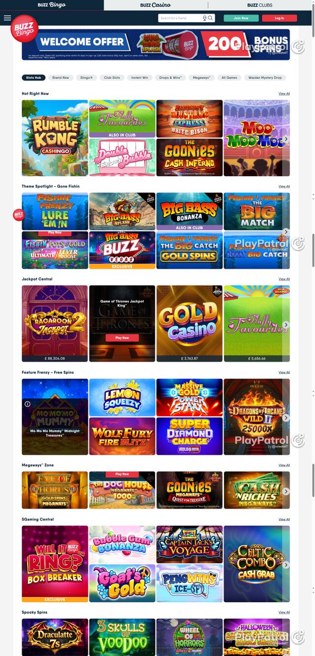 Capture of the front page of Buzz Bingo (buzzbingo.com) on 25 October 2026