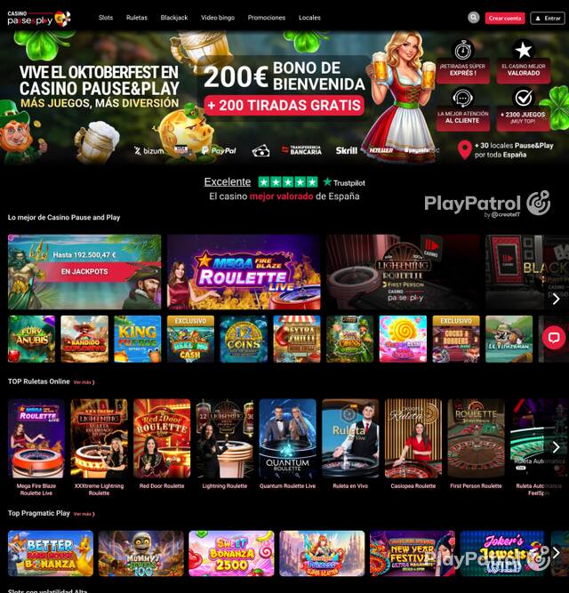 Homepage capture of Casino Pause and Play recorded during the scan