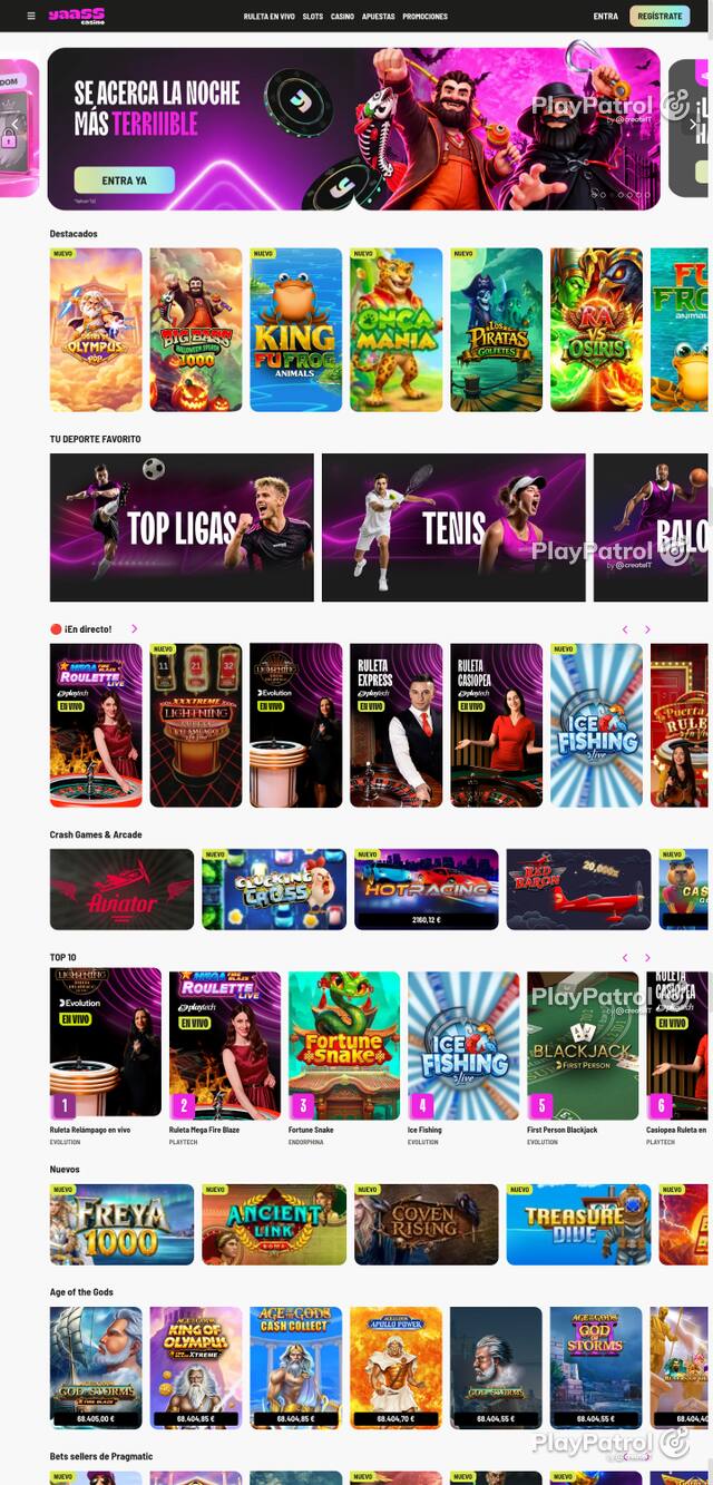 Capture of the front page of Yaass Casino (yaasscasino.es) on 23 October 2026