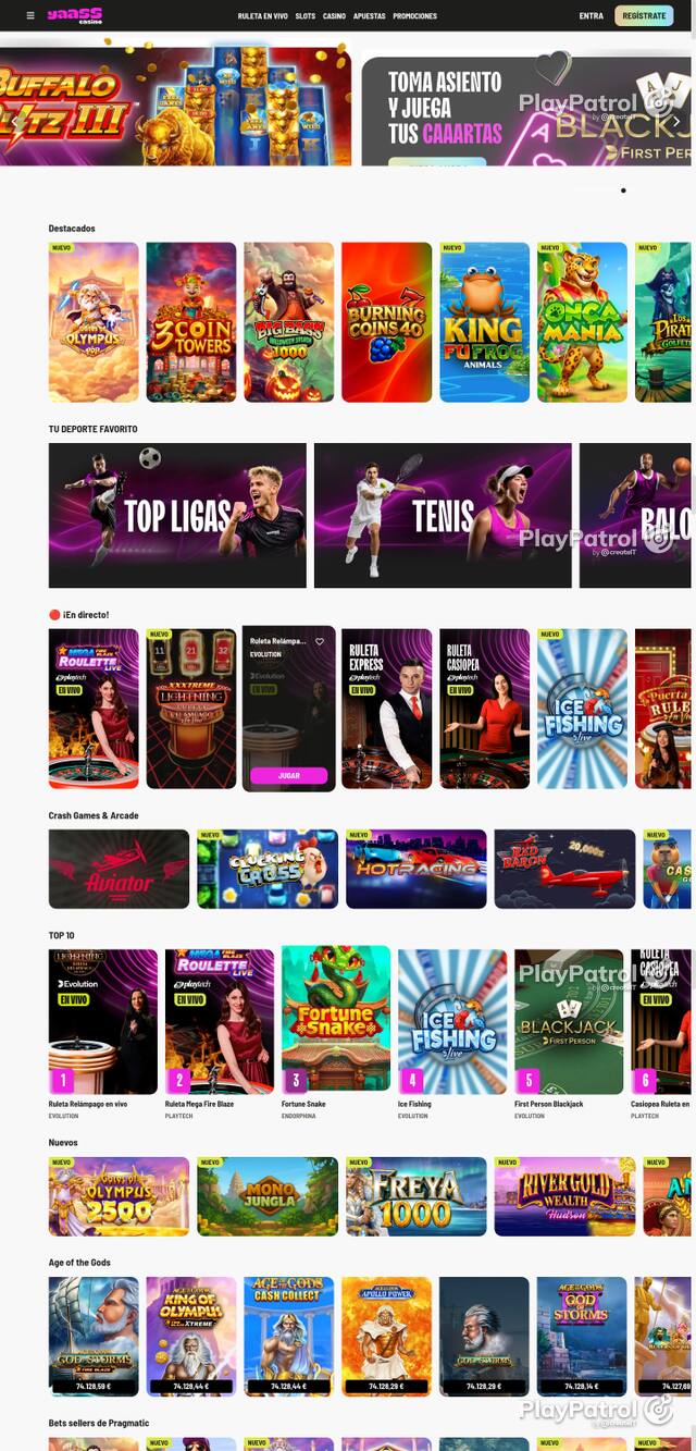 Front page of Yaass Casino as captured on 29 October 2026