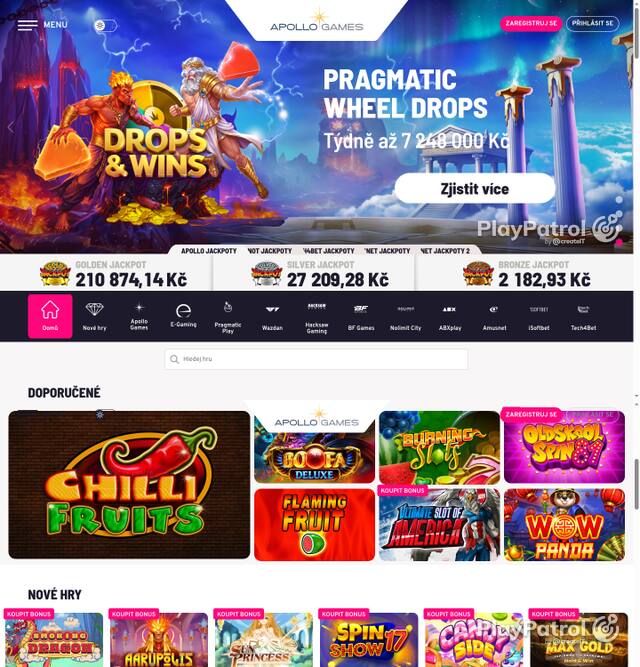 Capture of the front page of Apollo Games (apollogames.cz) on 5 October 2026