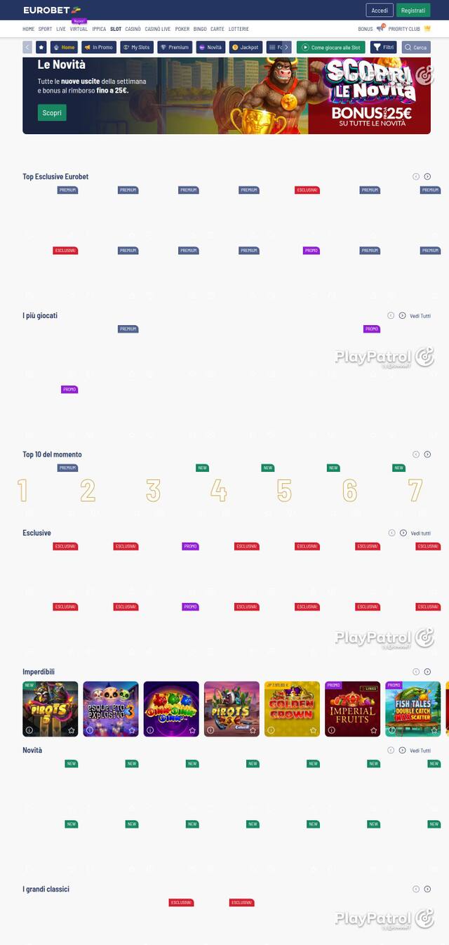 Homepage capture of Eurobet recorded during the scan